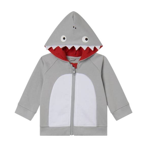 NEW STELLA MCCARTNEY baby boy zip up hoodie with shark face print in grey - Picture 1 of 3